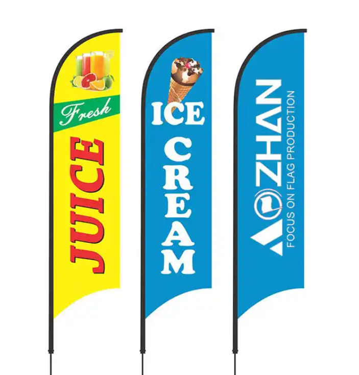 Outdoor Beach Flag Banner With Pole Base Water Bag 130 GSM Polyester Custom Feather Flag